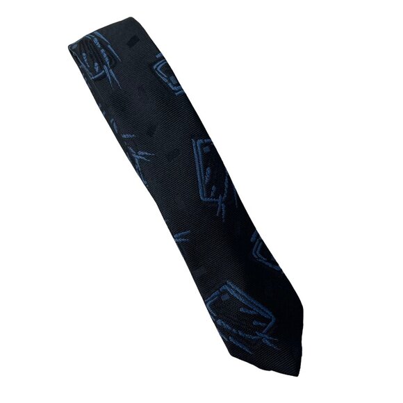 90 s Mens Dress Slim Necktie Fluid Abstract Pattern Black Blue 58 in u - Picture 5 of 5